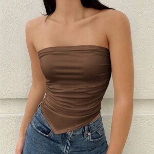 Brown Asymmetrical tube top